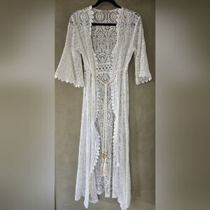 Caterina Ricci | Cream Lace Cover-Up w/ Belt, Size L
